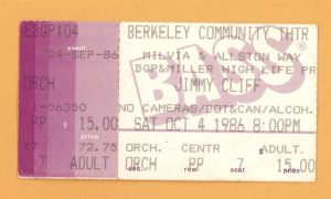 Jimmy Cliff @ Berkeley Community Theatre Ticket Stub - 1986 Club Paradise Tour