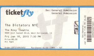 The Dictators @ Roxy Theatre Ticket Stub - 2015 US Tour