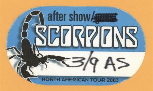 Scorpions 2003 Concert Tour After Show Backstage Pass Collectible